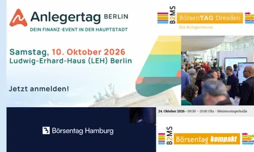 Logos verschiedener Finanzmessen und Anlegertage.